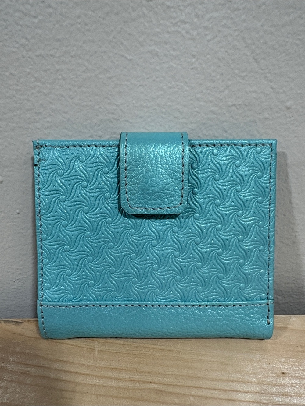 Turquoise Embossed Leather Wallet - Unbranded